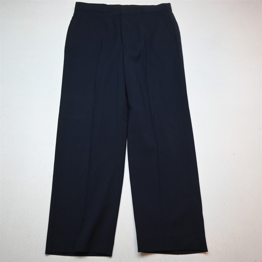 Vtg Mens 33x30 Navy Blue Wool Flat Front Classic‎ 80s 90s Dress Mens Pants
